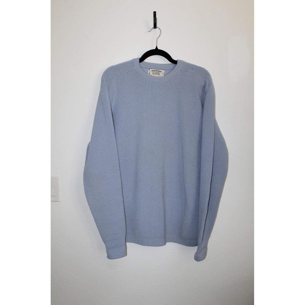 VTG Sportalm Kitzbuhel Tirol Pure Wool Waffle Knit Sweater Blue Austria 52 Large